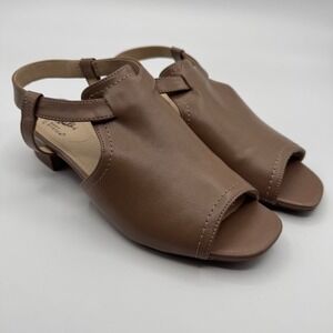 LifeStride Mona Taupe Brown Slingback Block Heel Peep Toe Sandals Womens 8M